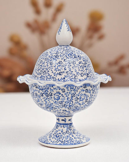 Hand Painted Turkish Ceramic Candy Dish: Ottoman Style Blue Floral Bowl