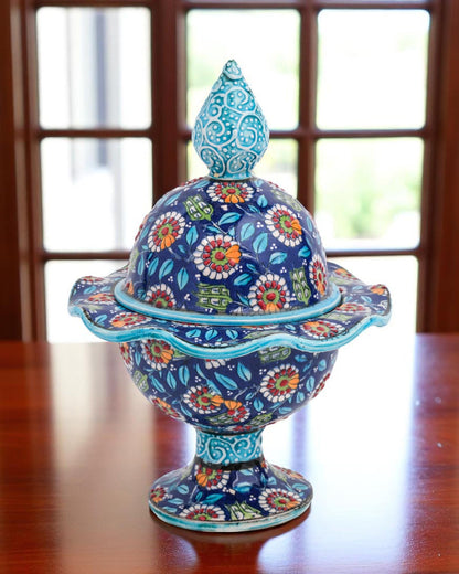 Hand Painted Turkish Ceramic Candy Dish: Ottoman Style Pedestal Bowl
