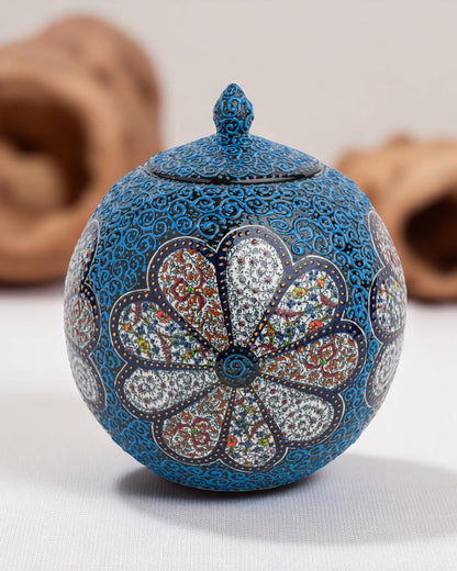 Handmade Ceramic Sphere: Blue Floral Ottoman Pottery Art