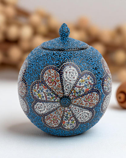 Handmade Ceramic Sphere: Blue Floral Ottoman Pottery Art