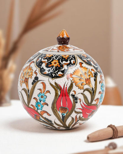 Handmade Ceramic Globe Jar: Ottoman Tulip Floral Pottery, Home Decor