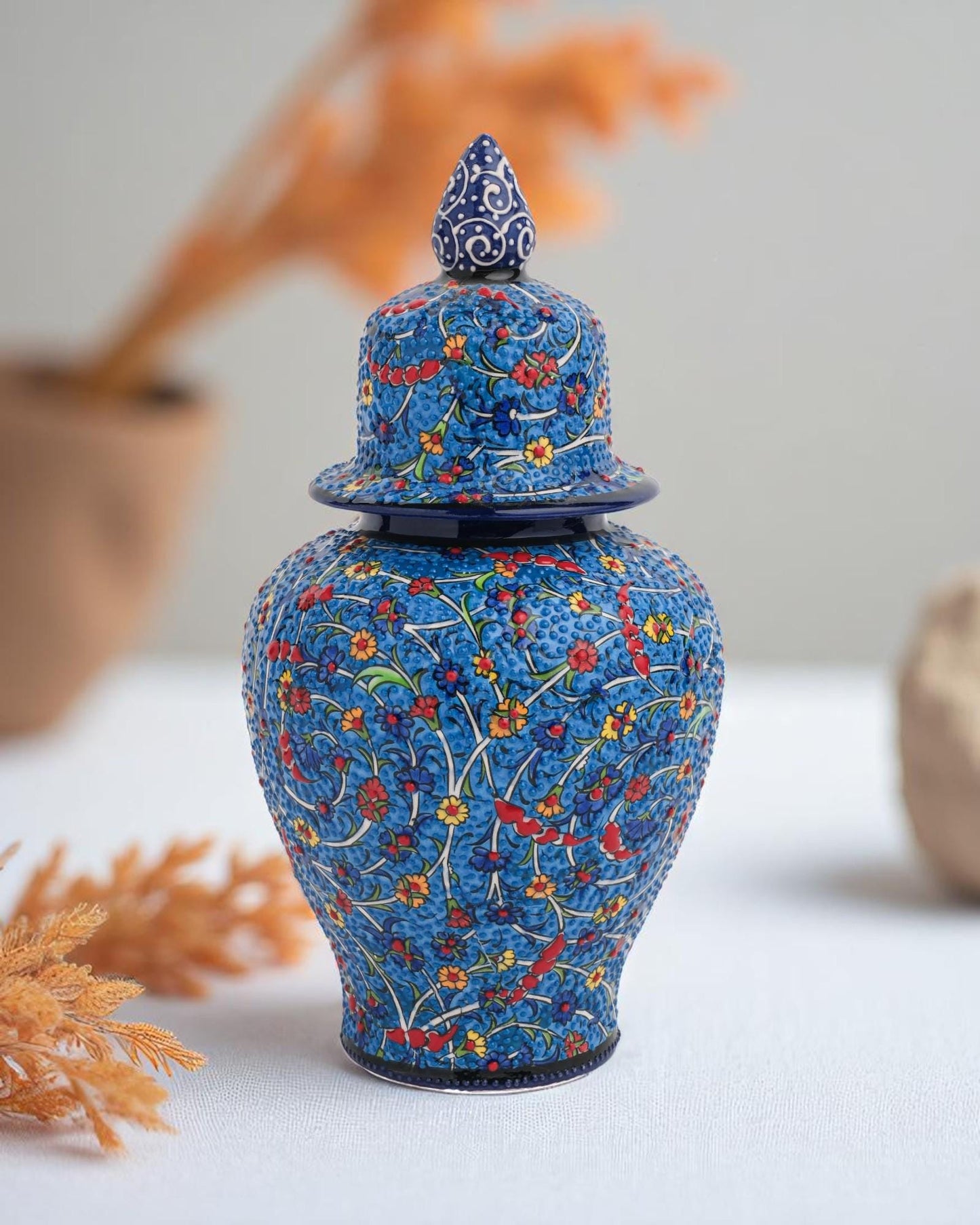 Handmade Turkish Ceramic Vase: Iznik Ottoman Style Pottery