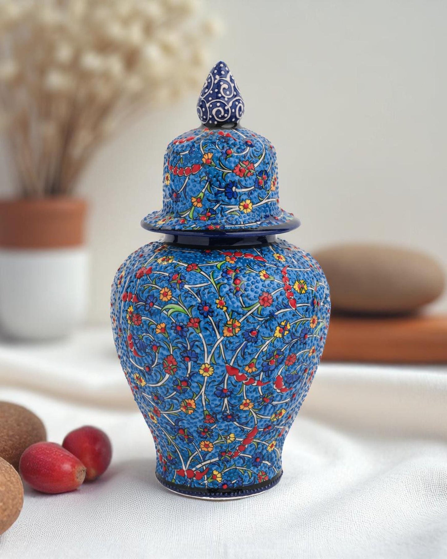 Handmade Turkish Ceramic Vase: Iznik Ottoman Style Pottery