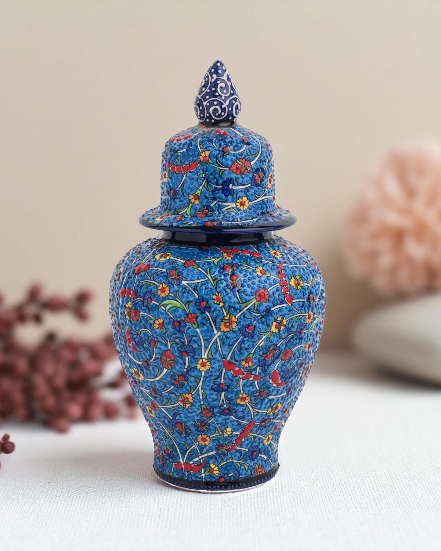 Handmade Turkish Ceramic Vase: Iznik Ottoman Style Pottery