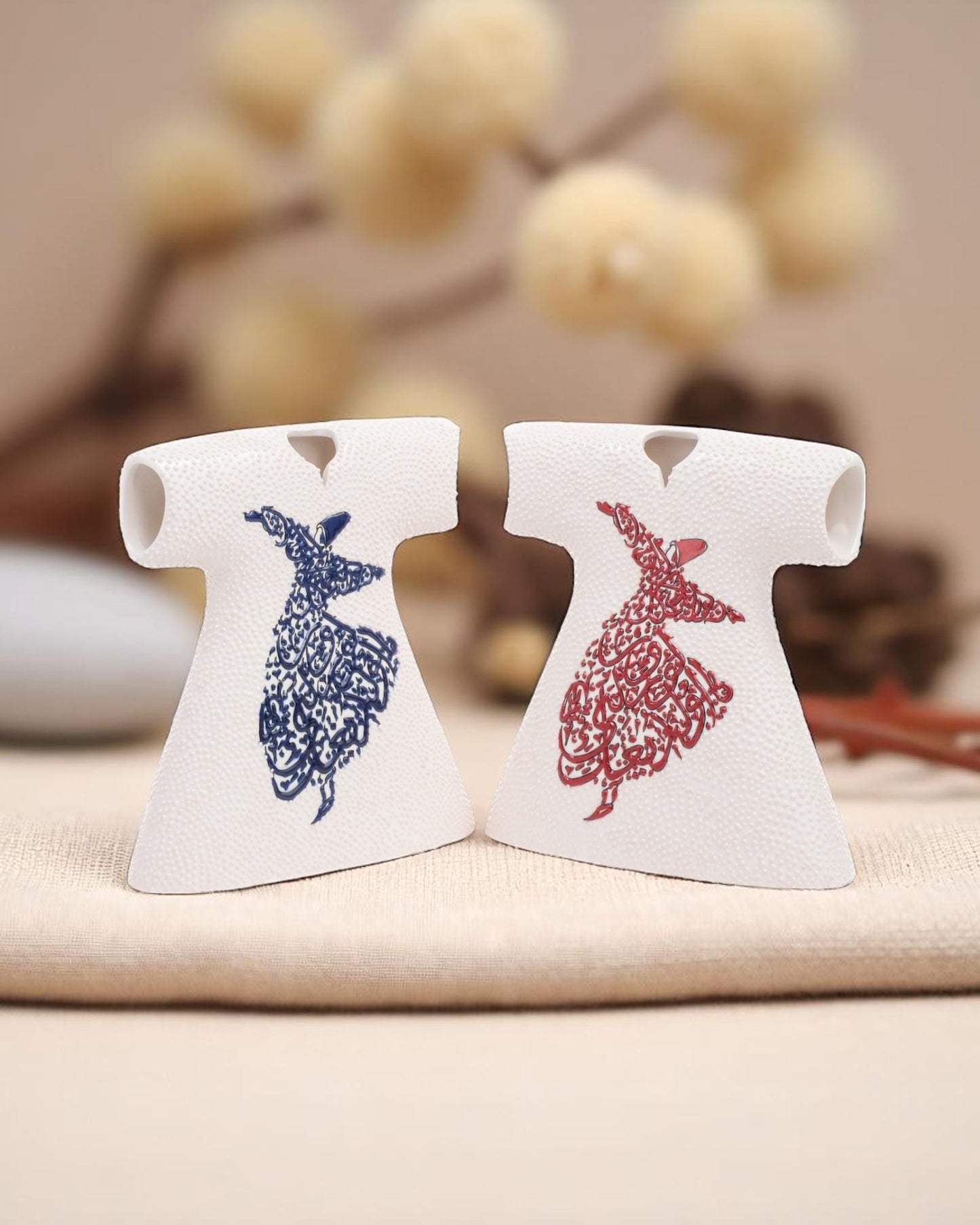 Handmade Ceramic Kaftan Figurine: Islamic Calligraphy, Sufi Decor