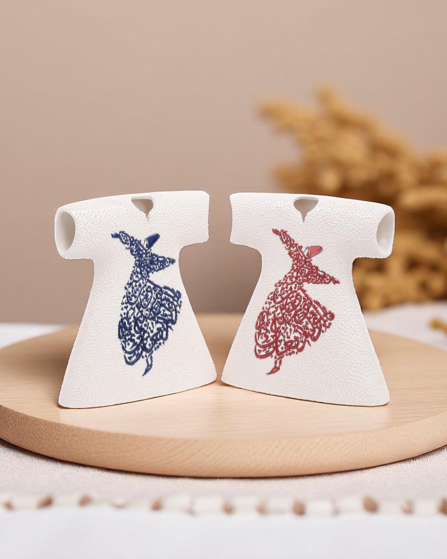 Handmade Ceramic Kaftan Figurine: Islamic Calligraphy, Sufi Decor