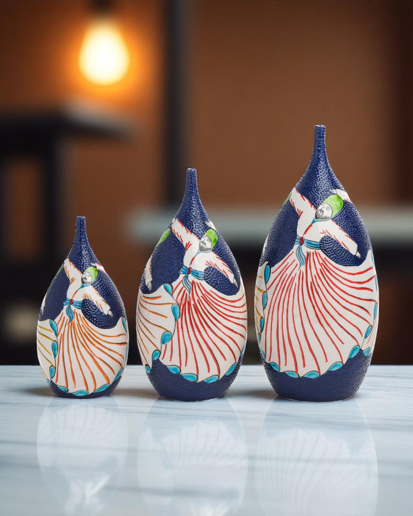 Handmade Ceramic Dervish Bottle Set: Turkish Islamic Home Decor