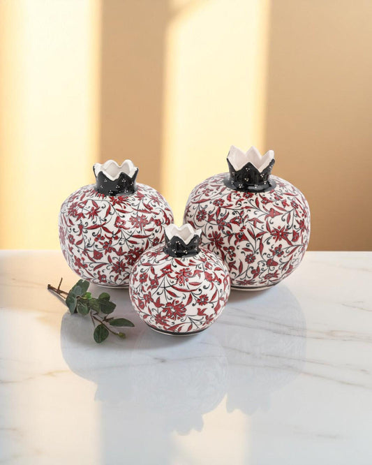 Handmade Ceramic Pomegranate Set: Turkish Iznik Style Floral Decor