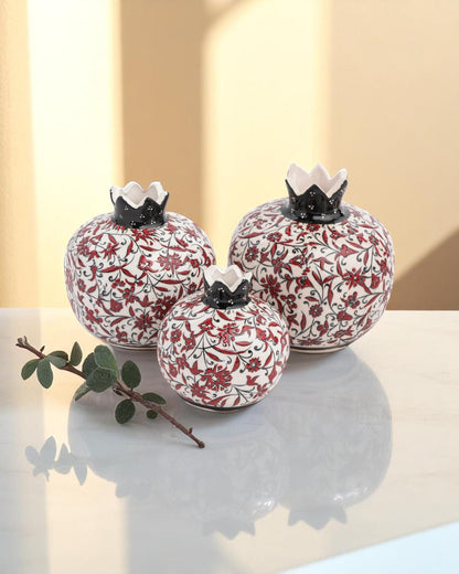 Handmade Ceramic Pomegranate Set: Turkish Iznik Style Floral Decor