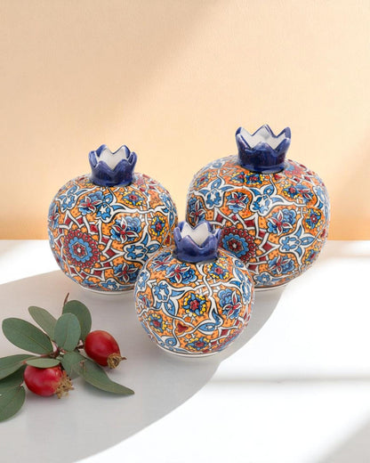 Handmade Ceramic Pomegranate Set: Turkish Iznik Floral Decor