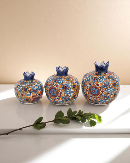 Handmade Ceramic Pomegranate Set: Turkish Iznik Floral Decor