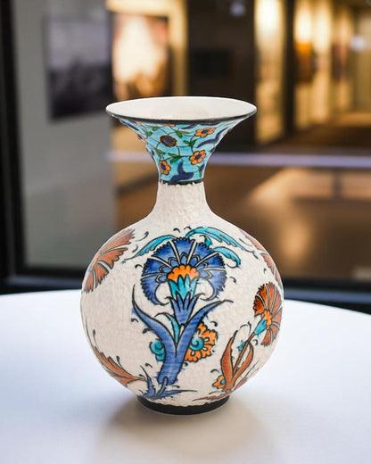 Hand Painted Turkish Ceramic Vase: Iznik Floral Ottoman Decor