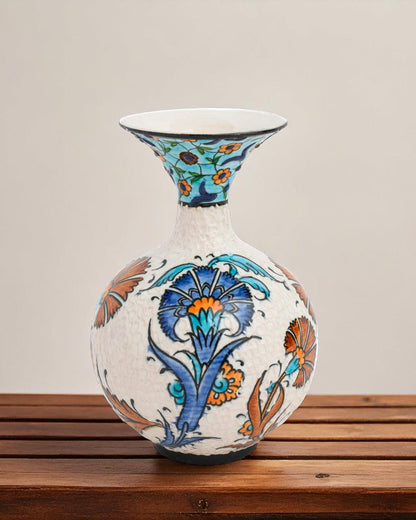 Hand Painted Turkish Ceramic Vase: Iznik Floral Ottoman Decor