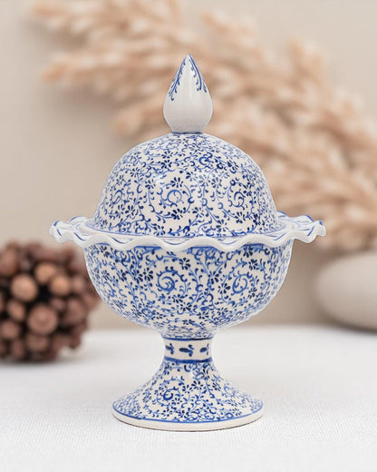 Hand Painted Turkish Ceramic Candy Dish: Ottoman Style Blue Floral Bowl