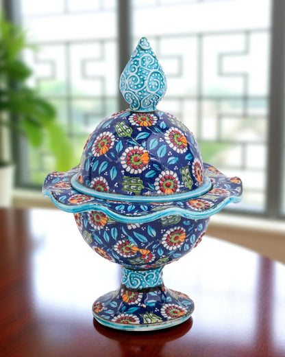 Hand Painted Turkish Ceramic Candy Dish: Ottoman Style Pedestal Bowl