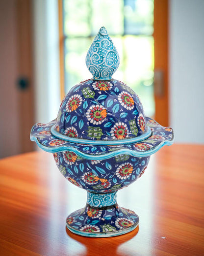 Hand Painted Turkish Ceramic Candy Dish: Ottoman Style Pedestal Bowl