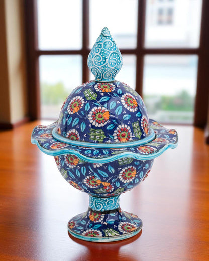 Hand Painted Turkish Ceramic Candy Dish: Ottoman Style Pedestal Bowl