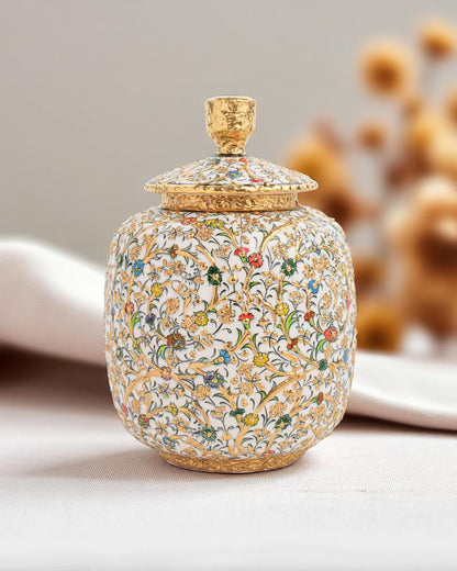 Hand Painted Turkish Ceramic Jar with 24K Gold: Ottoman Floral Lidded Pot