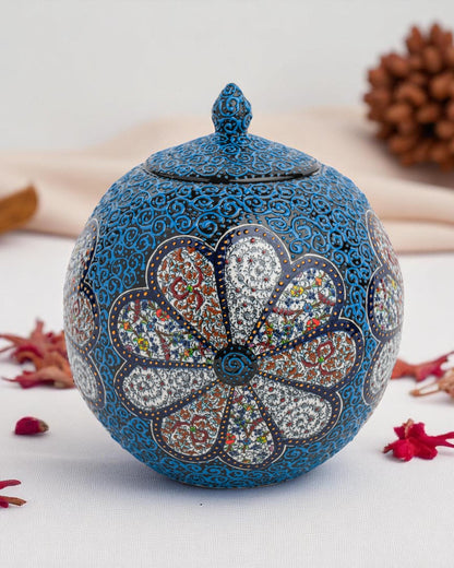 Handmade Ceramic Sphere: Blue Floral Ottoman Pottery Art