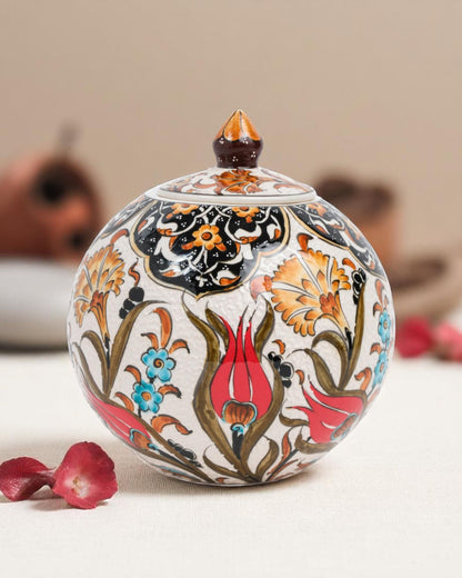 Handmade Ceramic Globe Jar: Ottoman Tulip Floral Pottery, Home Decor