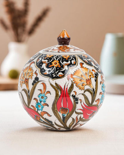Handmade Ceramic Globe Jar: Ottoman Tulip Floral Pottery, Home Decor