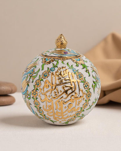24K Gold Islamic Calligraphy Ceramic Globe: Ottoman Floral Pottery
