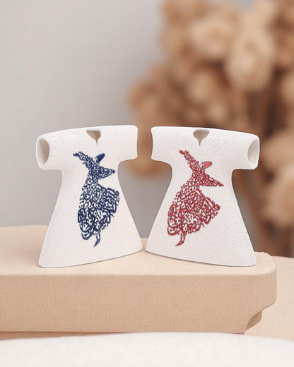 Handmade Ceramic Kaftan Figurine: Islamic Calligraphy, Sufi Decor