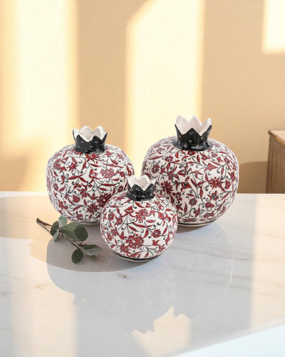 Handmade Ceramic Pomegranate Set: Turkish Iznik Style Floral Decor