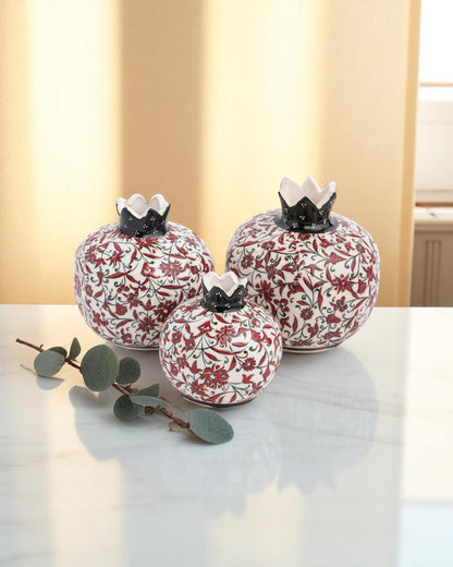 Handmade Ceramic Pomegranate Set: Turkish Iznik Style Floral Decor
