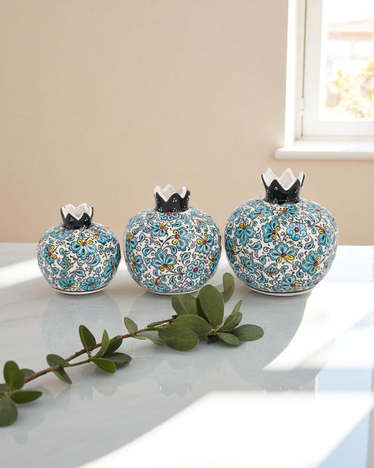 Ceramic Pomegranate Set of 3: Turkish Iznik Floral Decor