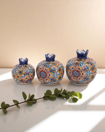Handmade Ceramic Pomegranate Set: Turkish Iznik Floral Decor