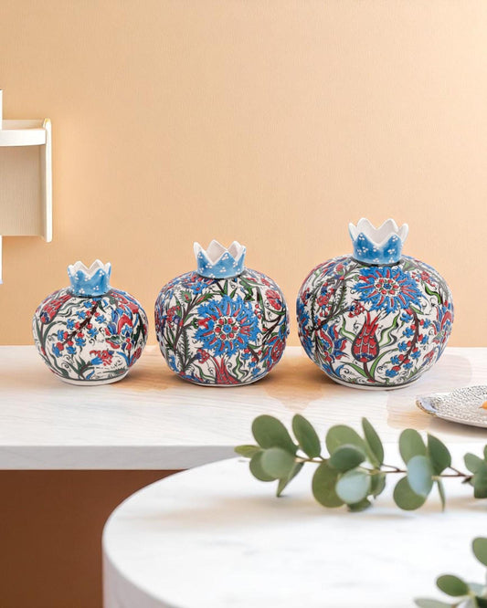 Ceramic Pomegranate Set of 3: Turkish Iznik Pottery Home Decor