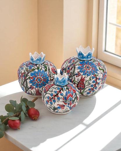 Ceramic Pomegranate Set of 3: Turkish Iznik Pottery Home Decor