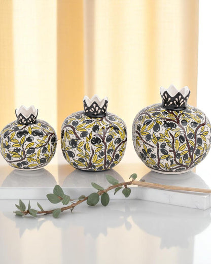 Handmade Ceramic Pomegranate Set of 3: Turkish Iznik Olive Branch Design