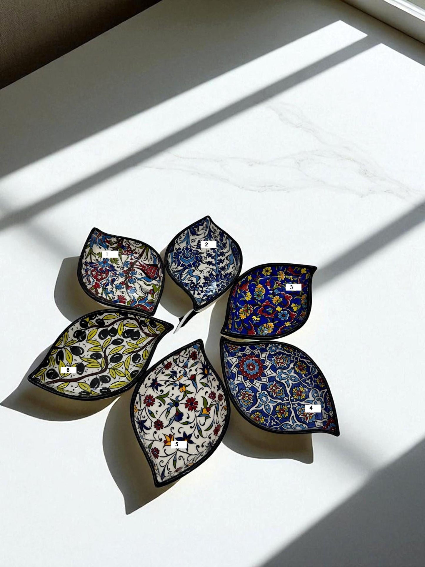 Nicea Ceramic Leaf Bowls Set: Turkish Appetizer Condiment Dishes
