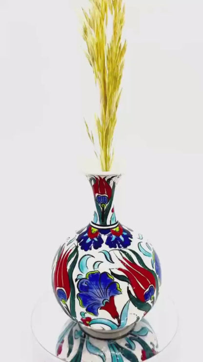 Hand-Painted Turkish Ceramic Vase – Iznik Pottery Decor, Traditional Floral Design, Unique Handmade Gift, Authentic Home Accent