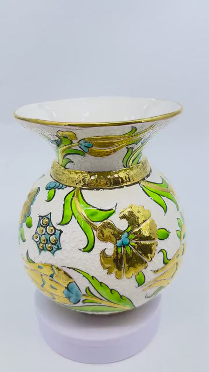 turkish vase,gold floral vase,ottoman ceramic vase,turkish pottery decor,elegant flower vase,handpainted vase gift,unique home decor