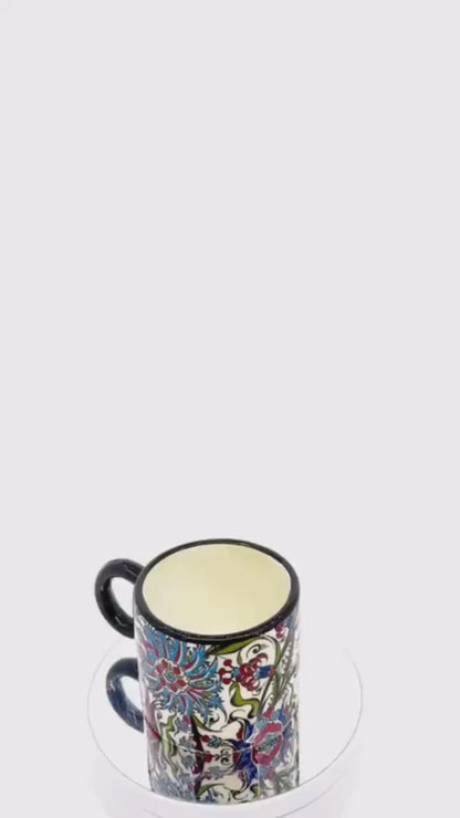 Hand-Painted Turkish Ceramic Mug – Colorful Floral Design, Unique Coffee or Tea Cup, Artisan Gift for Art Lovers