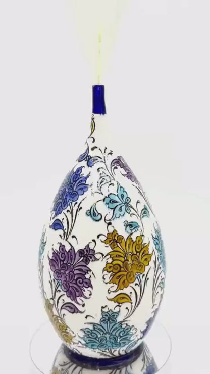 Handmade Turkish Ceramic Vase with Floral Patterns, Tear Drop Design, Hand-Painted Home Decor, Unique Gift, Bohemian Accent Piece