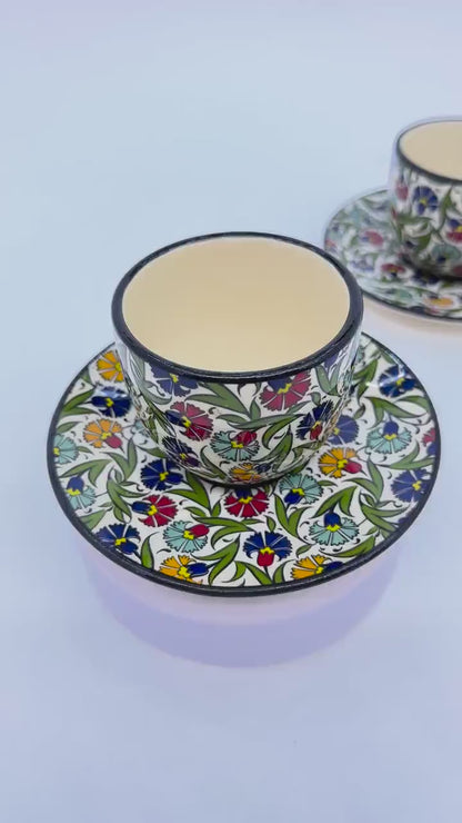 ceramic tea cup set, turkish tea cup, hand painted saucer, floral tea cup, ottoman tea set, ceramic gift, tea decor, handmade mug