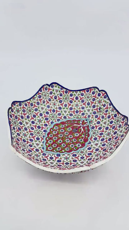 Handmade Turkish Ceramic Serving Bowl – 12" Hand-Painted Tree of Life Design, Large Decorative Fruit Bowl