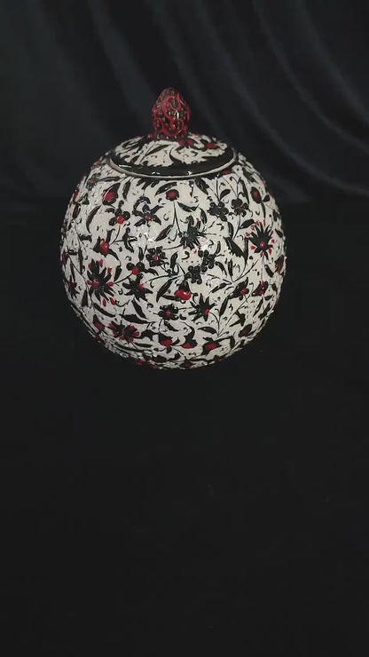 Handmade Black and White Ceramic Sugar Bowl with Lid – 5" Decorative Pottery Creamer, Unique Round Design, Ideal for Home Decor