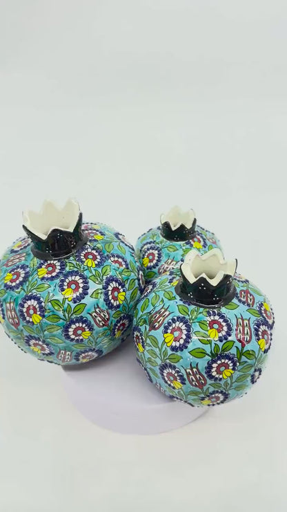 Handmade Ceramic Pomegranate Set - 3-Piece Decorative Ornament -Turkish Pottery Gift - Unique Home Decor Accent