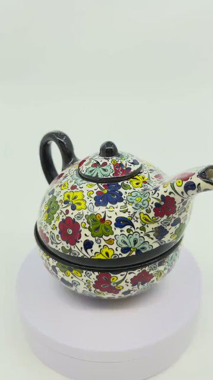 turkish tea set, ceramic tea set, teapot and cup, floral tea gift, hand painted tea set, pottery tea set, ottoman decor