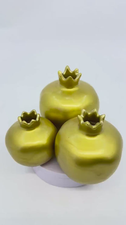 Gold Ceramic Pomegranate Set – Handmade Luxury Home Decor, Wedding & Housewarming Gift, Elegant Symbol of Prosperity