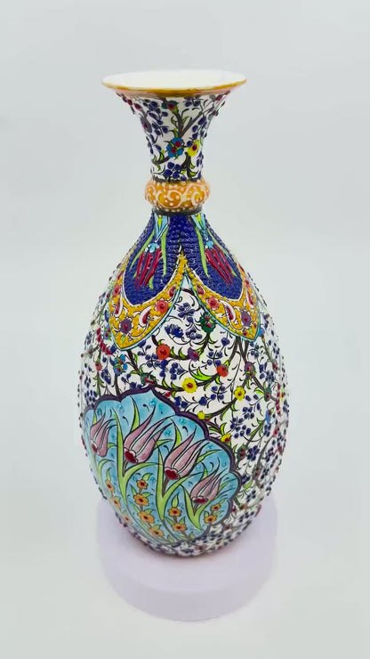 turkish ceramic vase,tree of life vase,handmade pottery,anatolian decor,boho home vase,painted vase,embossed ceramic
