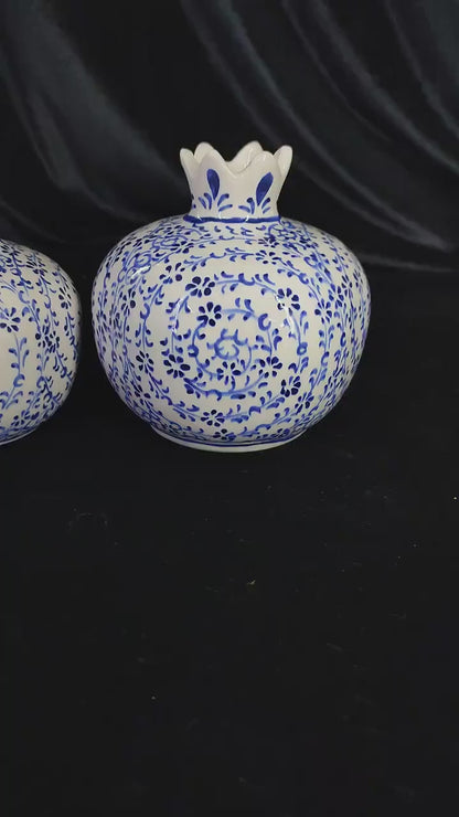 Handmade Ceramic Pomegranate Set – Turkish Pottery Vase, Decorative Fruit Decor, Table Centerpiece, Hand-Painted Pomegranate Vases