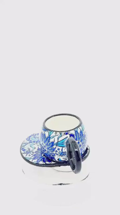 ceramic espresso cup, turkish coffee set, floral coffee cup, hand painted saucer, small latte cup,coffee cup gift