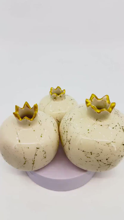 Handmade Gold Pomegranate Decor Set - Elegant Turkish Ceramic Art for Modern Homes, Gift-Ready, Shipped Fast from Turkey