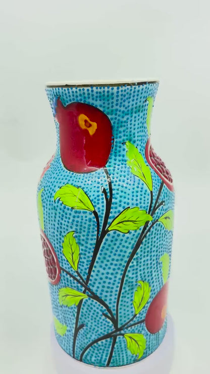 turkish ceramic vase,blue vase decor,pomegranate vase,handmade pottery,flower vase,anatolian art,boho home decor,painted ceramic